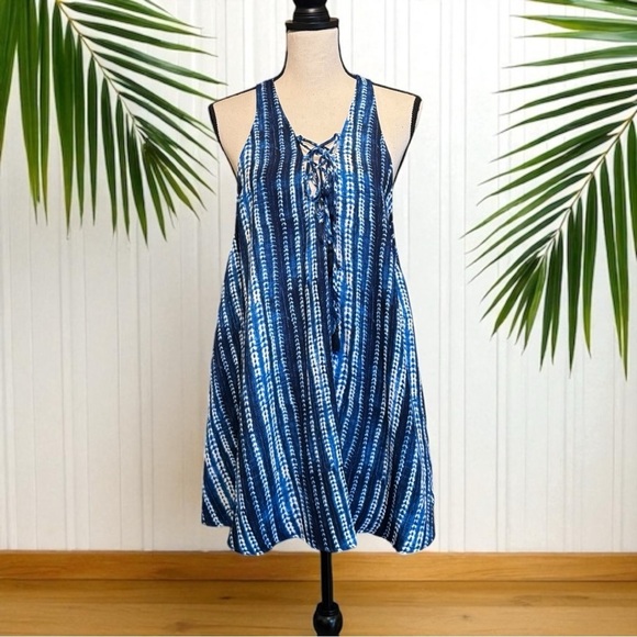 Show Me Your Mumu Blue Tie-Dye Lace Up Mini Dress - Size Medium - Picture 2 of 15